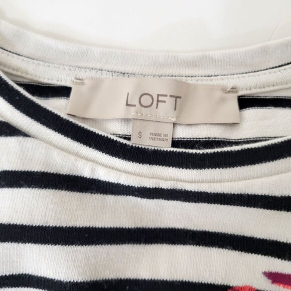 Loft Striped T Shirt with Embroidered Hummingbirds and Ruffled Short Sleeves - Picture 4 of 5